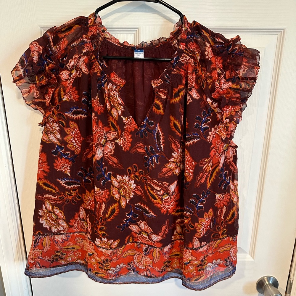 Old Navy Floral Ruffle Sleeve Top - Red and Orange